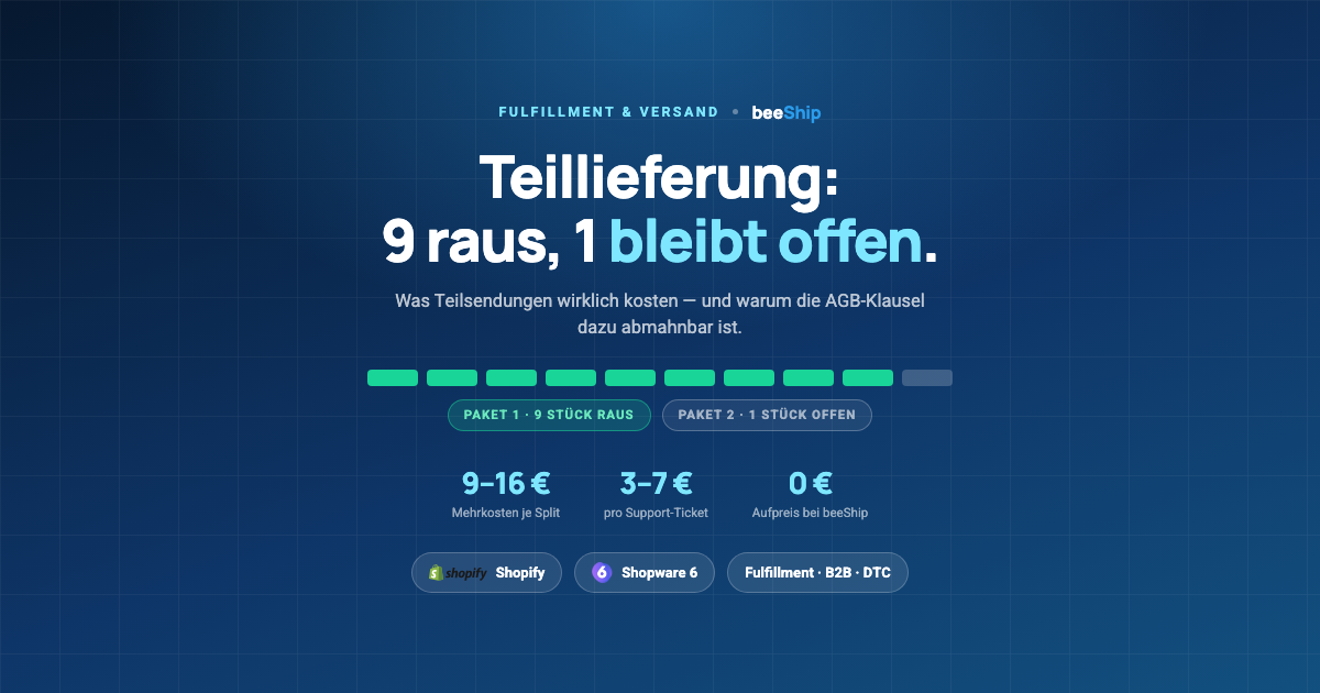 Teillieferung: 9 von 10 Positionen gehen raus, 1 bleibt offen - Shopify und Shopware 6