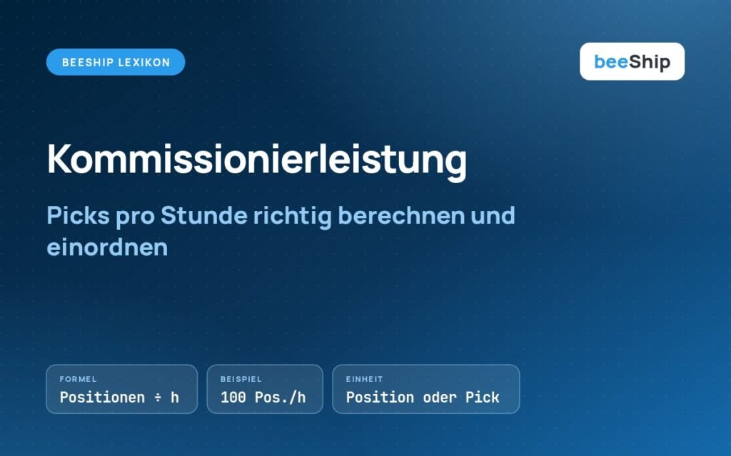 Titelbild zur Kommissionierleistung mit Formel und Beispielwert
