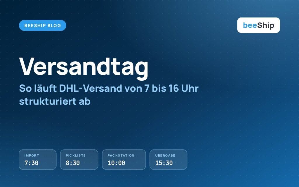 Versandprozesse optimieren: Zeitstrahl eines DHL-Versandtags von 7 bis 16 Uhr